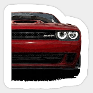 Fiery Essence: Red Dodge Challenger Front Body Posterize Car Design for Teen Enthusiasts Sticker